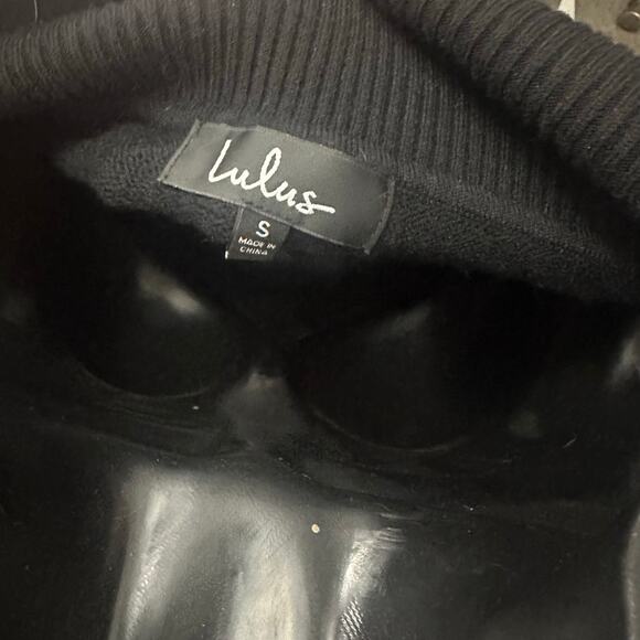 Lulus Off Shoulder Black Sweater Small Long Sleeve Ribbed Foldover Neck Knit Top - Picture 3 of 3